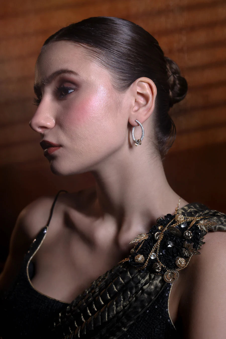 White & Yellow Gold Floral Diamond Hoop Earrings – Elegant Drop Style