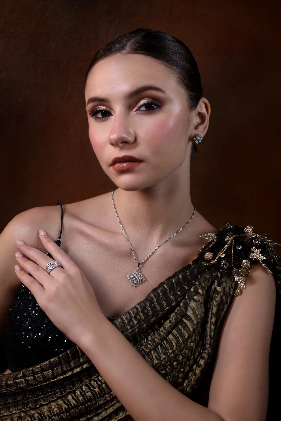 Bold Diamond Floral Statement Ring in White Gold – Wide Band Luxury Ring