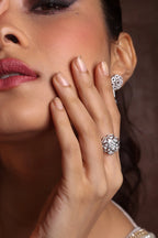 White Gold Mandala Diamond Ring – Geometric Floral Design
