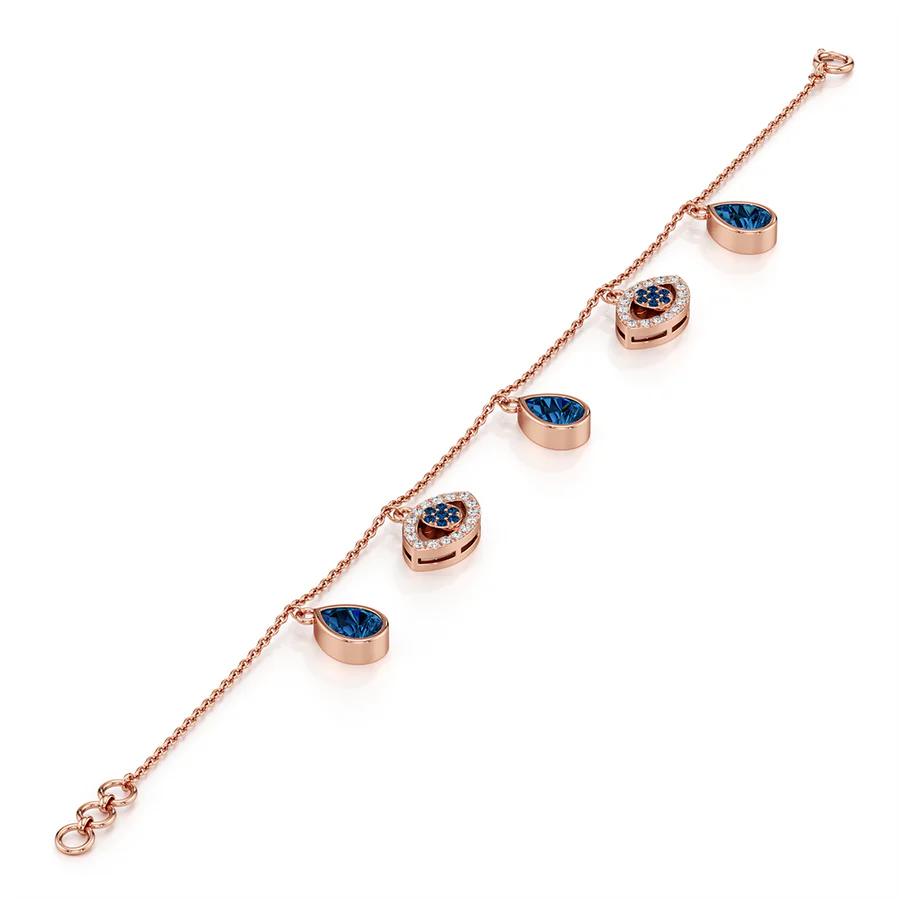 Rose Gold Evil Eye Charm Bracelet – Blue Teardrop Protection Jewelry