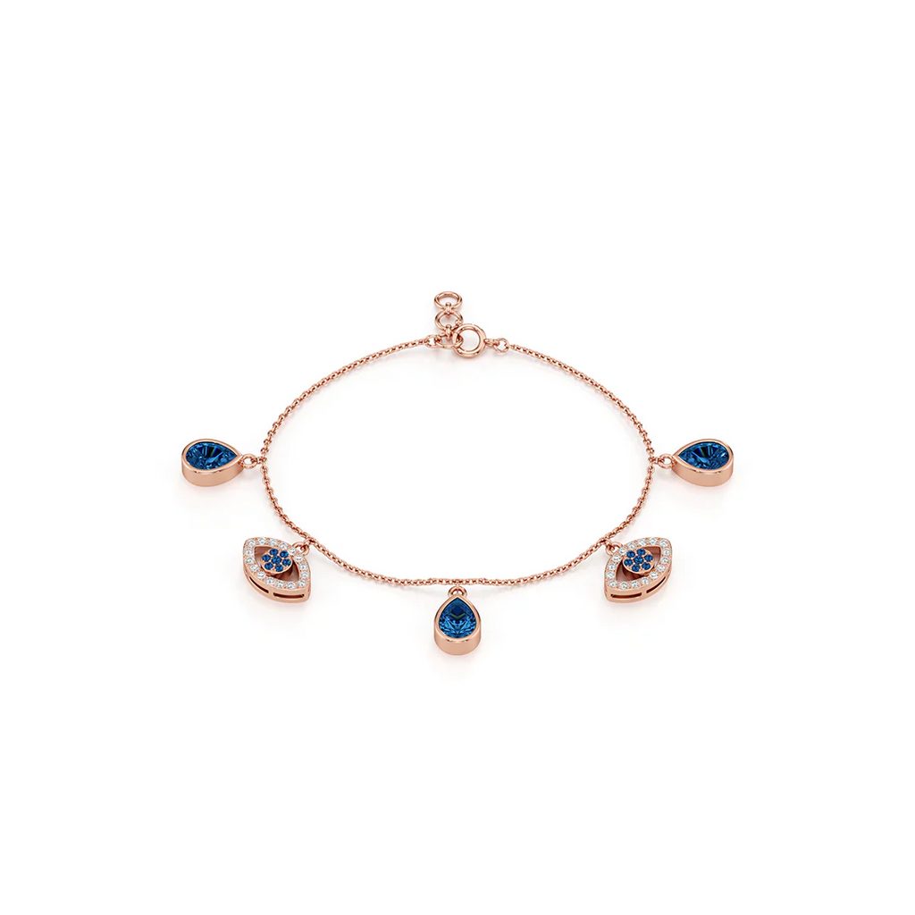 Rose Gold Evil Eye Charm Bracelet – Blue Teardrop Protection Jewelry