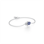 Silver Evil Eye Hamsa Bracelet – Blue Stone Protection Jewelry