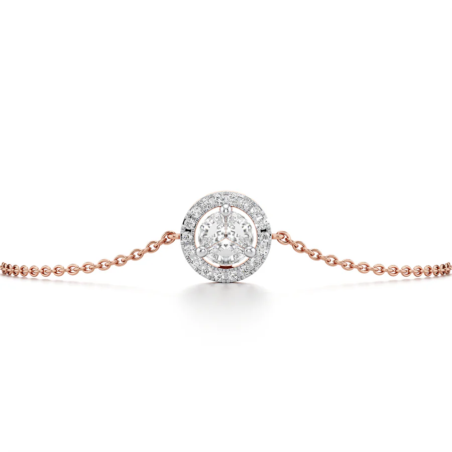 Round Halo Diamond Bracelet in Yellow Gold – Classic Circle Charm