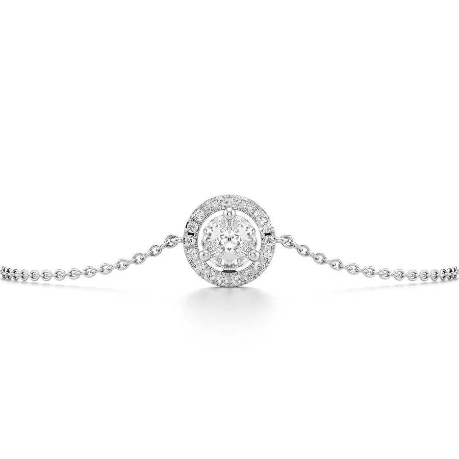 Round Halo Diamond Bracelet in Yellow Gold – Classic Circle Charm