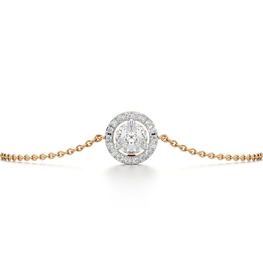 Round Halo Diamond Bracelet in Yellow Gold – Classic Circle Charm
