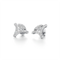 Elegant White Gold Curved Diamond Earrings for Women – Modern Studs with Brilliant Sparkle