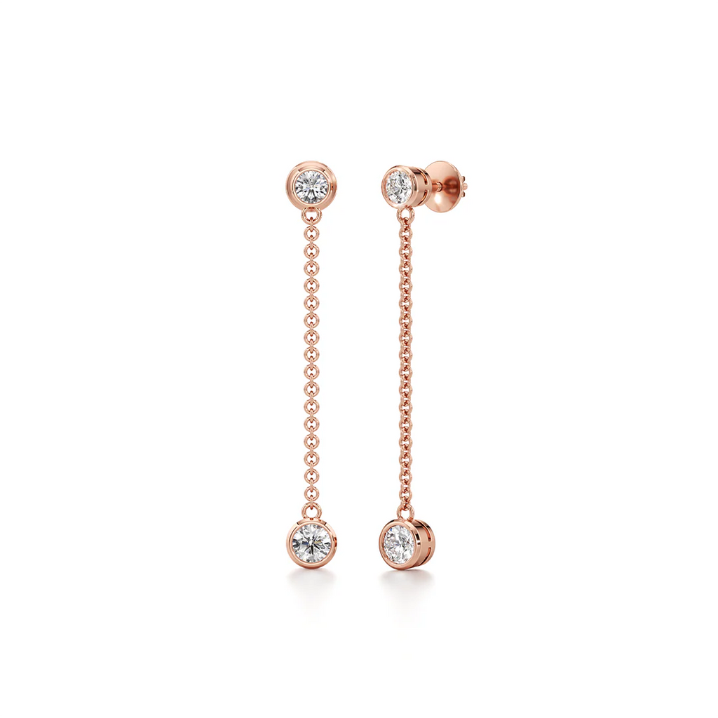 Rose Gold Chain Drop Earrings with Round Brilliant-Cut Diamonds – Dainty Dangle Earrings for Women