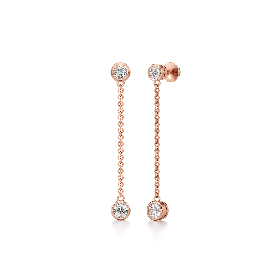Rose Gold Chain Drop Earrings with Round Brilliant-Cut Diamonds – Dainty Dangle Earrings for Women