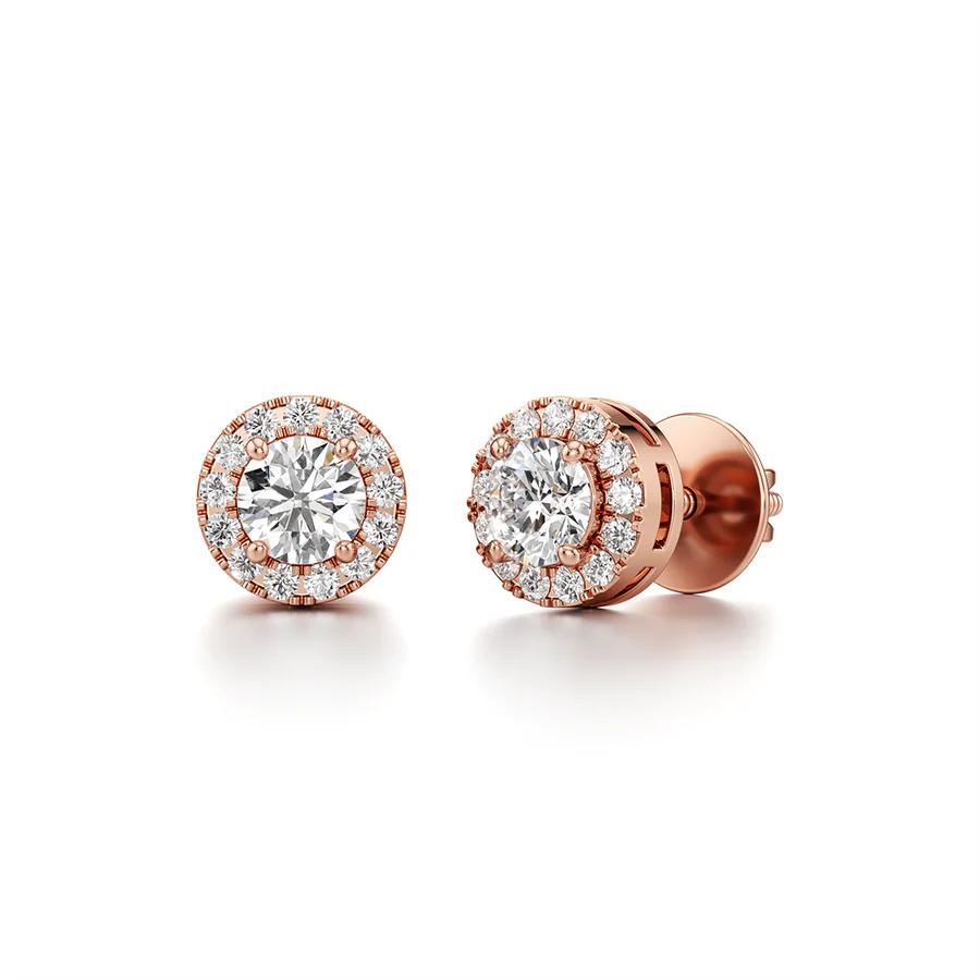 Diamond Halo Stud Earrings for Women – White Gold Finish | Brilliant Lab-Grown Diamond Jewelry