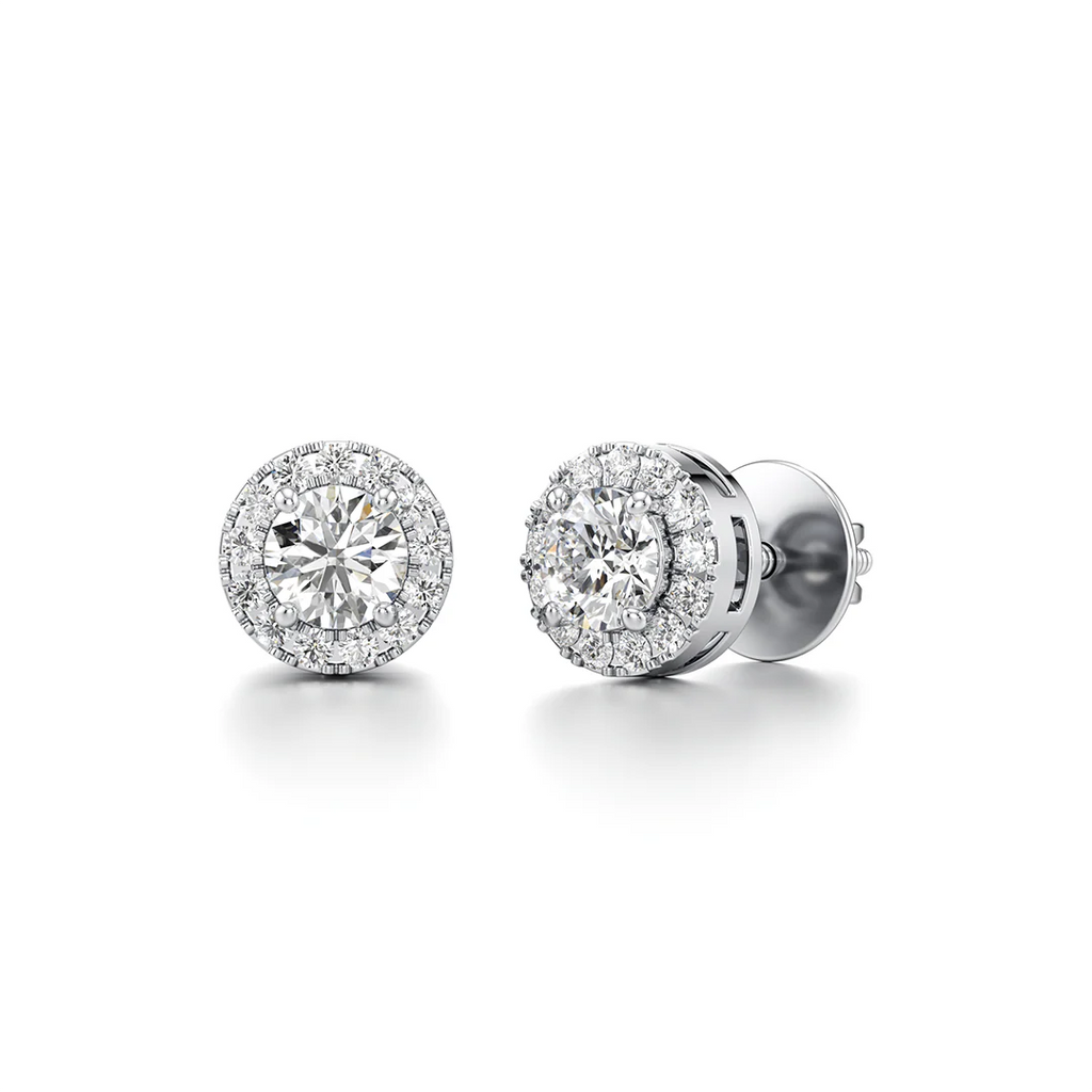 Diamond Halo Stud Earrings for Women – White Gold Finish | Brilliant Lab-Grown Diamond Jewelry