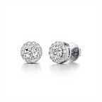Diamond Halo Stud Earrings for Women – White Gold Finish | Brilliant Lab-Grown Diamond Jewelry