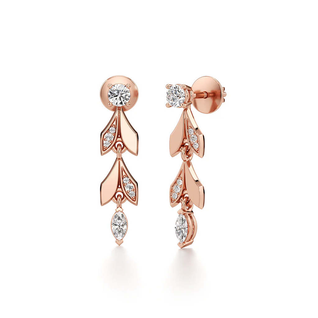 Rose Gold Leaf Drop Earrings – Elegant Nature-Inspired Sparkle