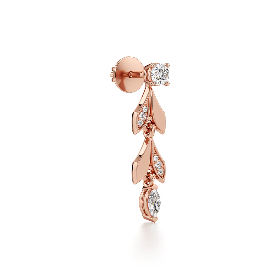Rose Gold Leaf Drop Earrings – Elegant Nature-Inspired Sparkle