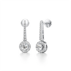 White Gold Dangle Earrings – Round Diamond Halo Drop
