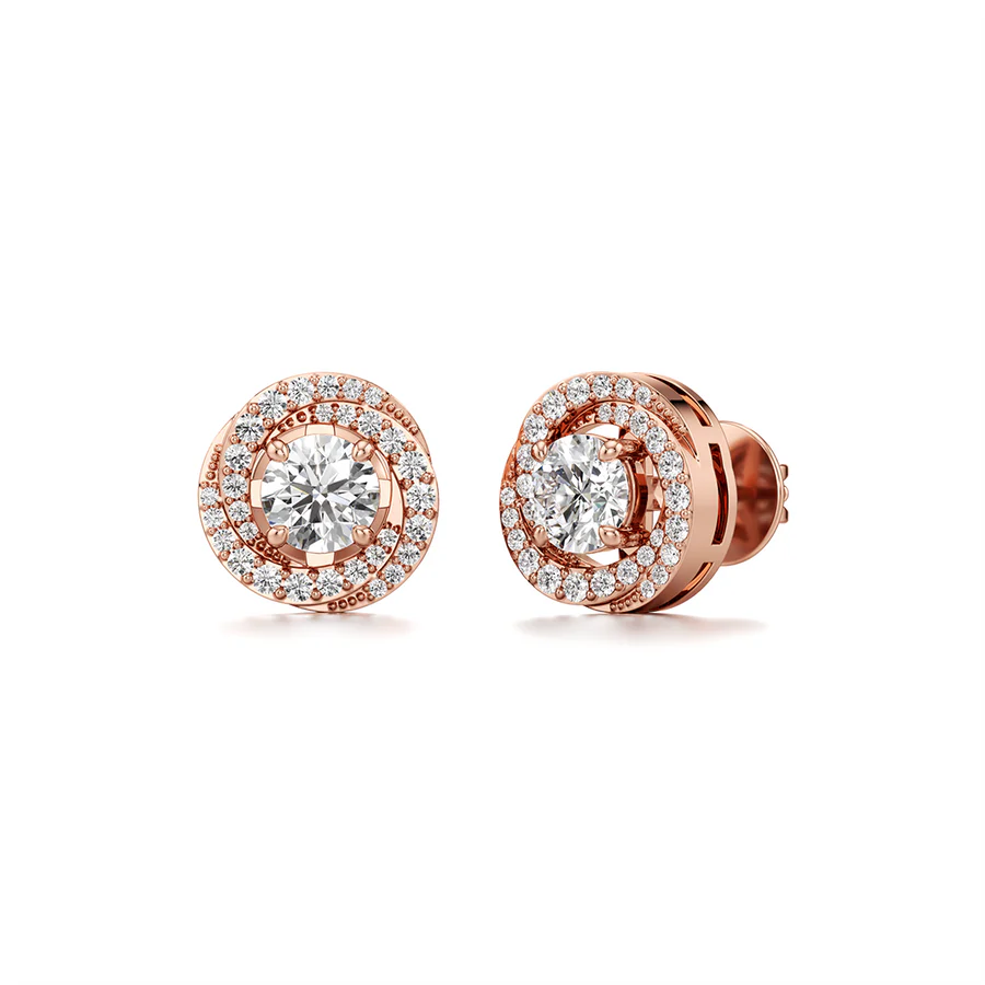 White Gold Halo Diamond Stud Earrings for Women – Timeless Round-Cut Luxury