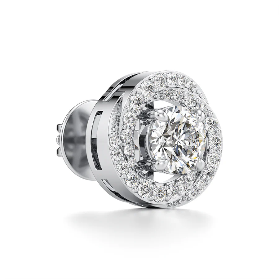 White Gold Halo Diamond Stud Earrings for Women – Timeless Round-Cut Luxury