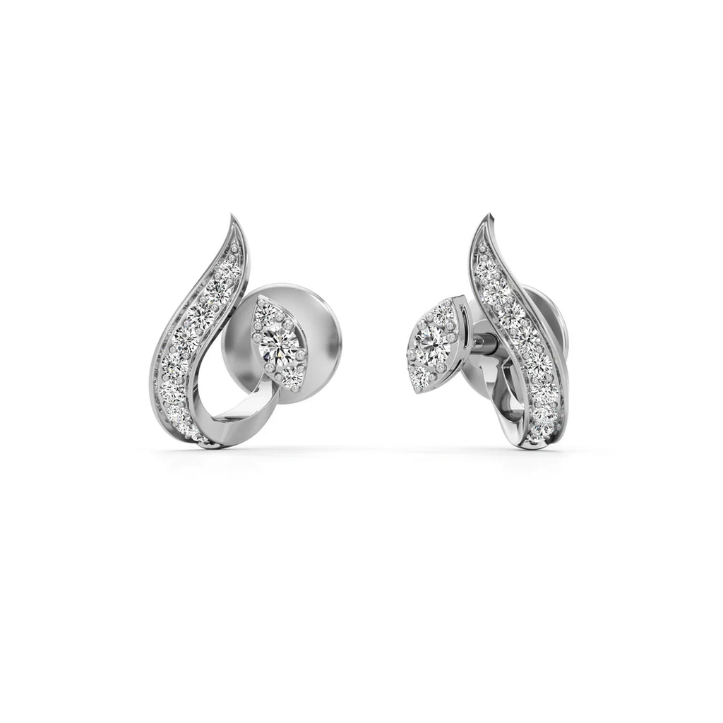 White Gold Leaf Diamond Earrings – Nature Inspired Elegant Studs