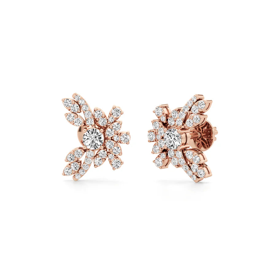 White Gold Floral Diamond Earrings – Blossom-Inspired Sparkle Studs