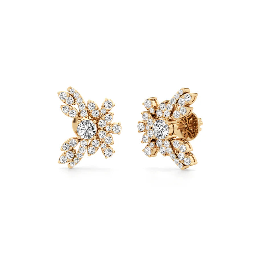 White Gold Floral Diamond Earrings – Blossom-Inspired Sparkle Studs