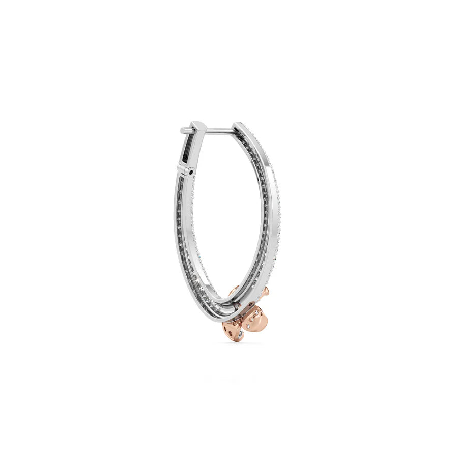 White & Yellow Gold Floral Diamond Hoop Earrings – Elegant Drop Style