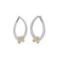 White & Yellow Gold Floral Diamond Hoop Earrings – Elegant Drop Style