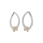 White & Yellow Gold Floral Diamond Hoop Earrings – Elegant Drop Style