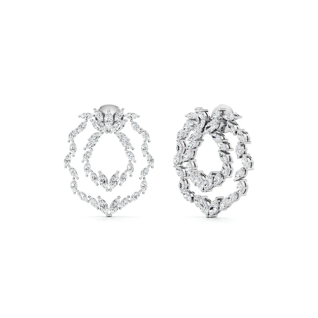 Diamond Loop Earrings for Women – White Gold Finish – Double Oval Drop Design