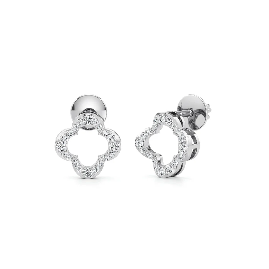 White Gold Clover Pendant Necklace – Diamond Outline Charm