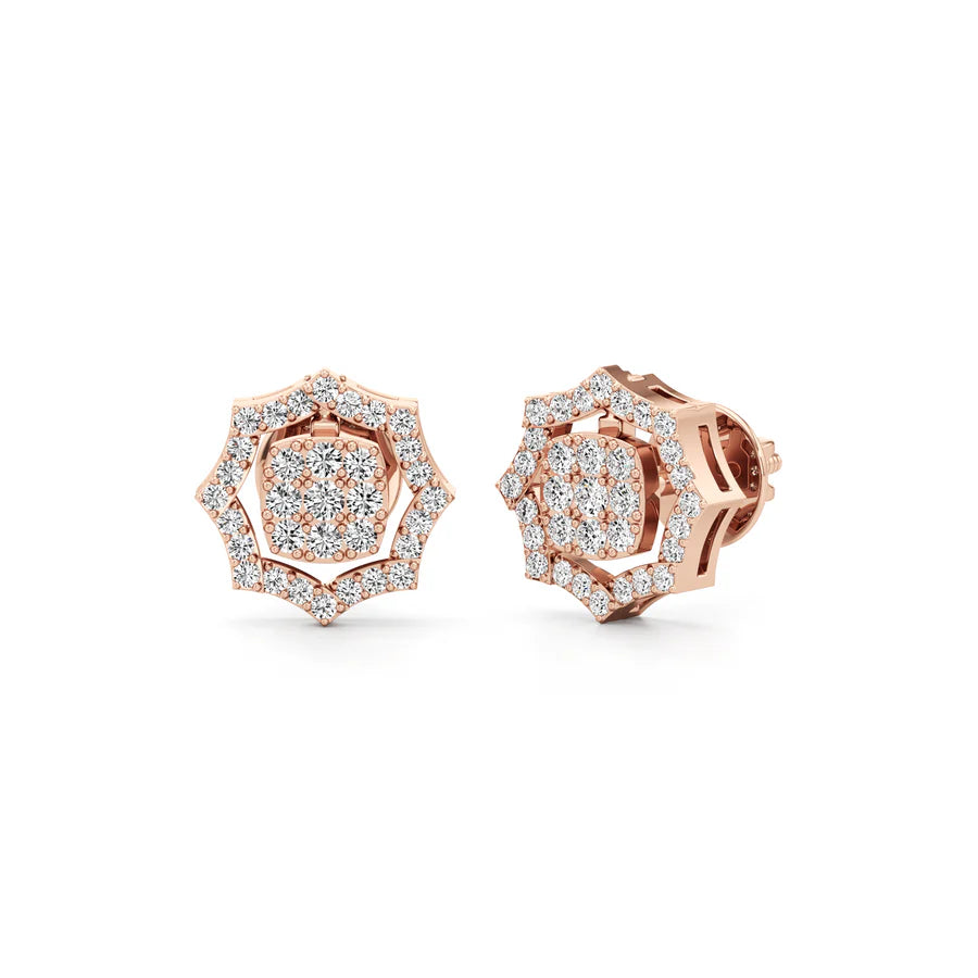 Hexagon Diamond Stud Earrings in Yellow Gold – Bold & Beautiful Sparkle