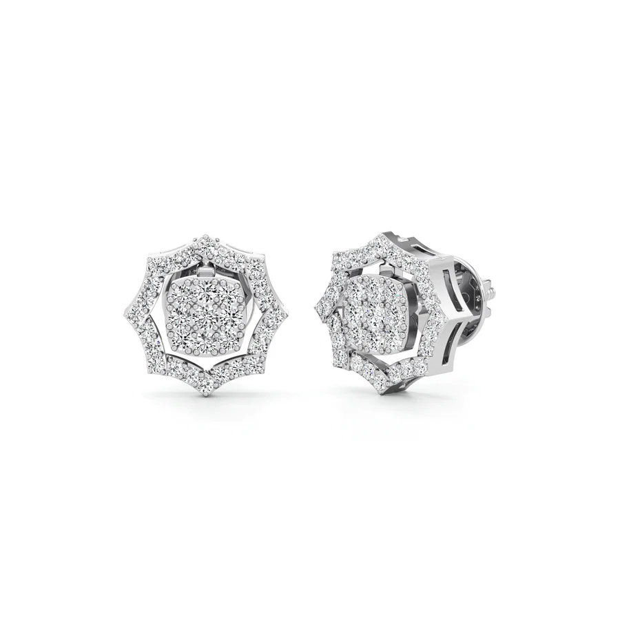 Hexagon Diamond Stud Earrings in Yellow Gold – Bold & Beautiful Sparkle