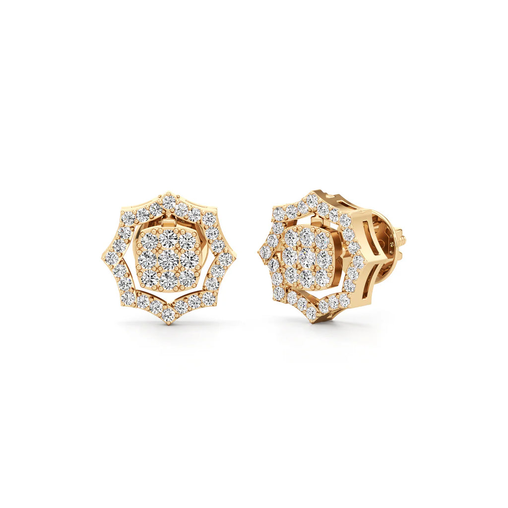 Hexagon Diamond Stud Earrings in Yellow Gold – Bold & Beautiful Sparkle