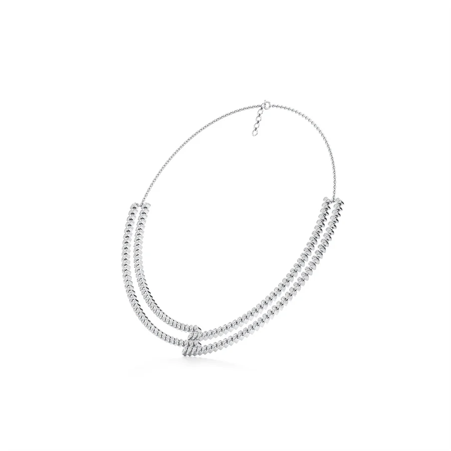 Double Row Diamond Choker Necklace in White Gold – Elegant Statement Jewelry