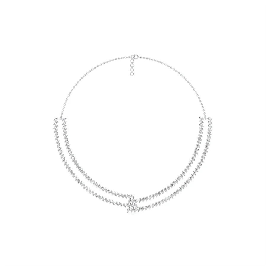 Double Row Diamond Choker Necklace in White Gold – Elegant Statement Jewelry