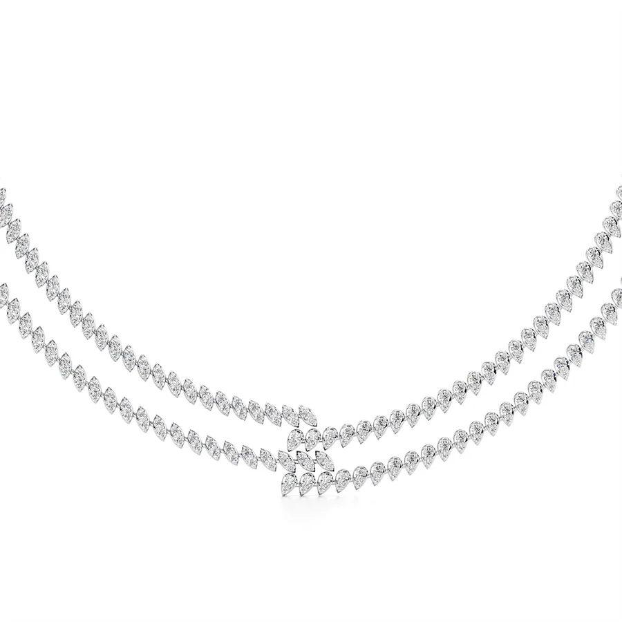 Double Row Diamond Choker Necklace in White Gold – Elegant Statement Jewelry