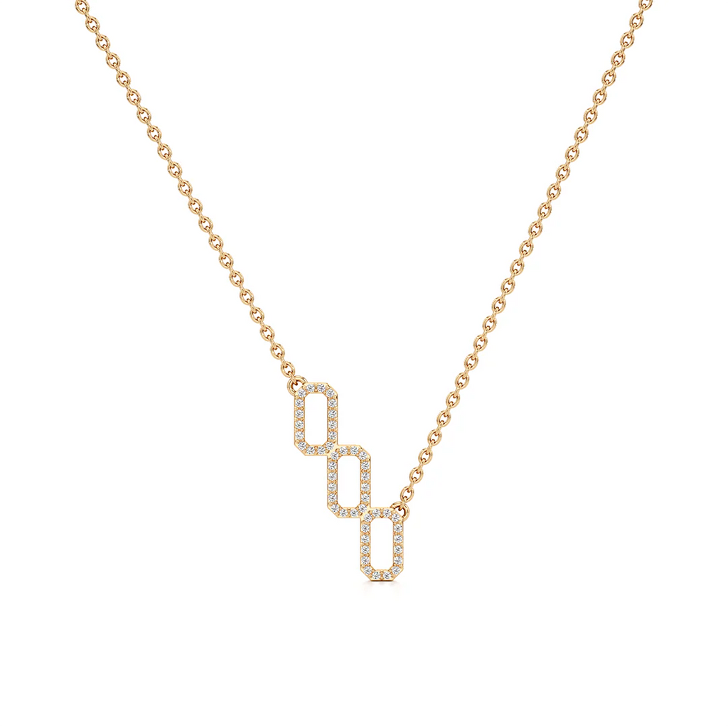 Geometric Link Diamond Necklace in Yellow Gold – Modern Chic Style