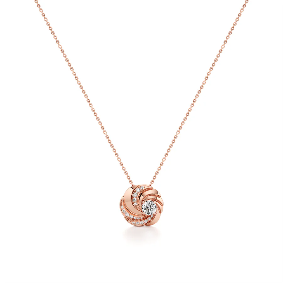 White Gold Swirl Pendant Necklace – Round Center Diamond