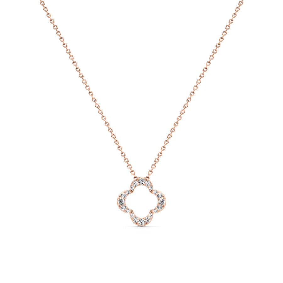 White Gold Clover Pendant Necklace – Diamond Outline Charm