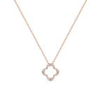 White Gold Clover Pendant Necklace – Diamond Outline Charm
