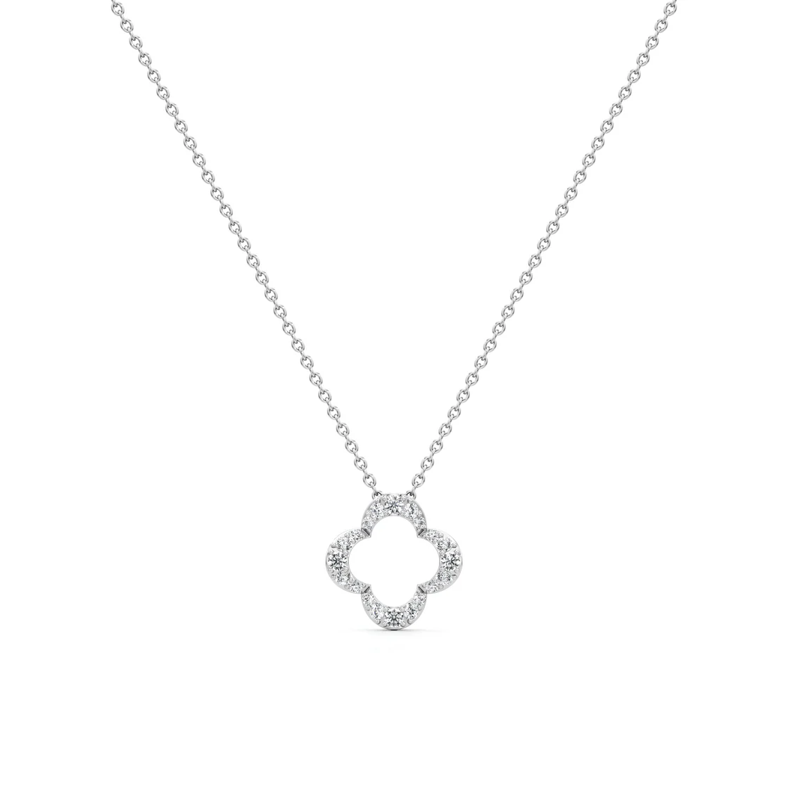 White Gold Clover Pendant Necklace – Diamond Outline Charm