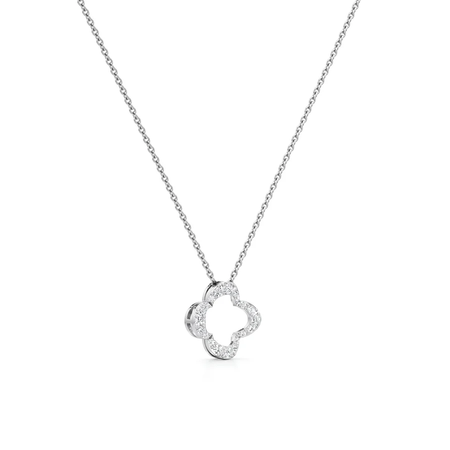 White Gold Clover Pendant Necklace – Diamond Outline Charm