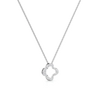 White Gold Clover Pendant Necklace – Diamond Outline Charm