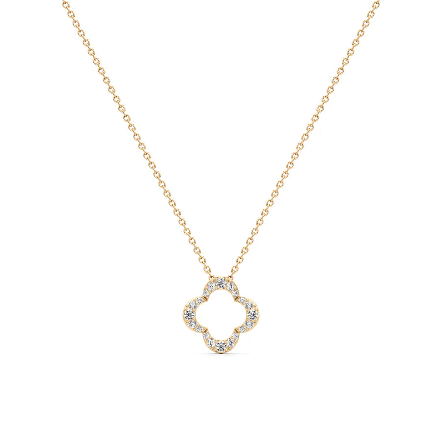White Gold Clover Pendant Necklace – Diamond Outline Charm