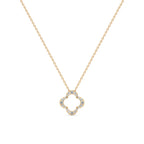 White Gold Clover Pendant Necklace – Diamond Outline Charm