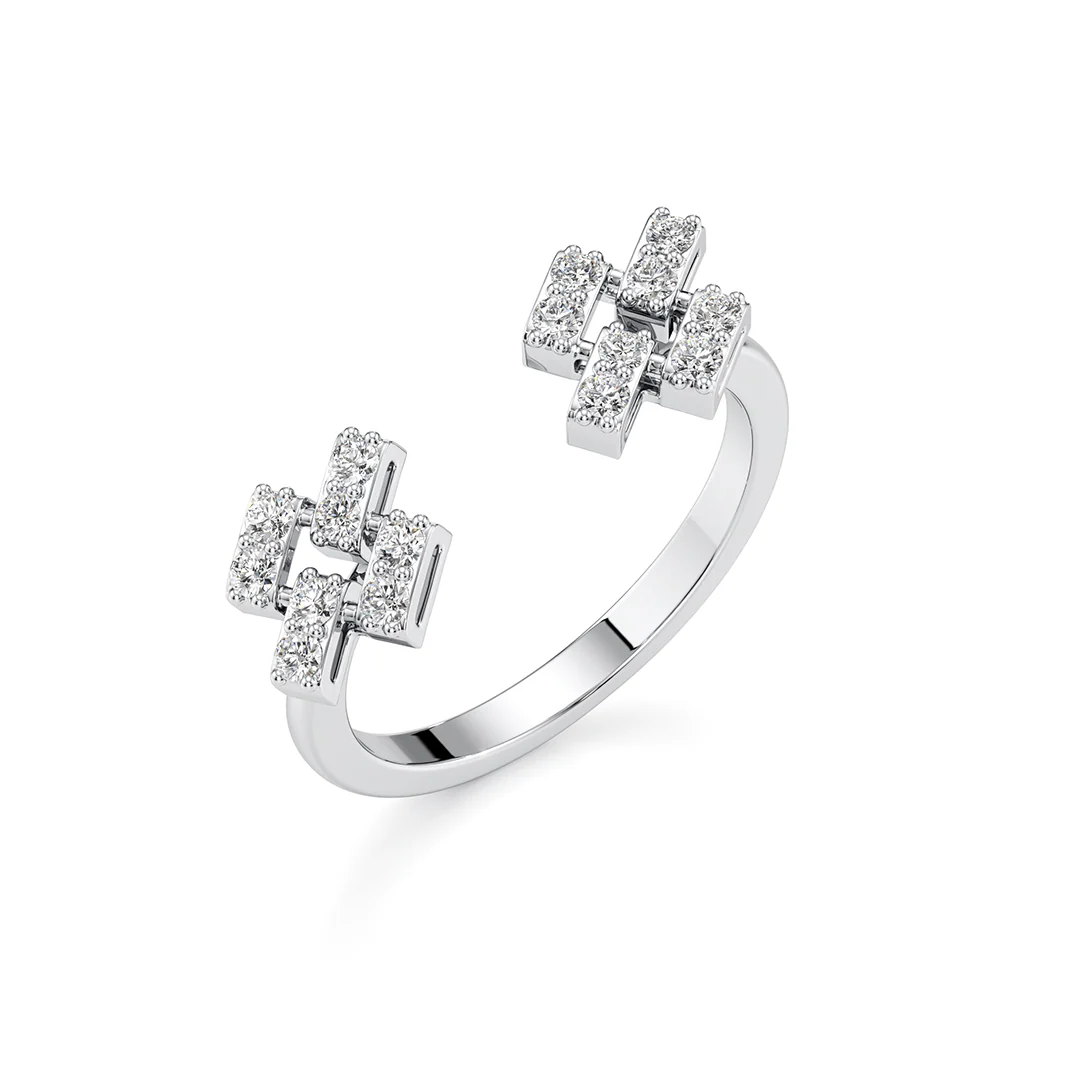 Geometric Open Diamond Ring in White Gold – Minimal Modern Statement