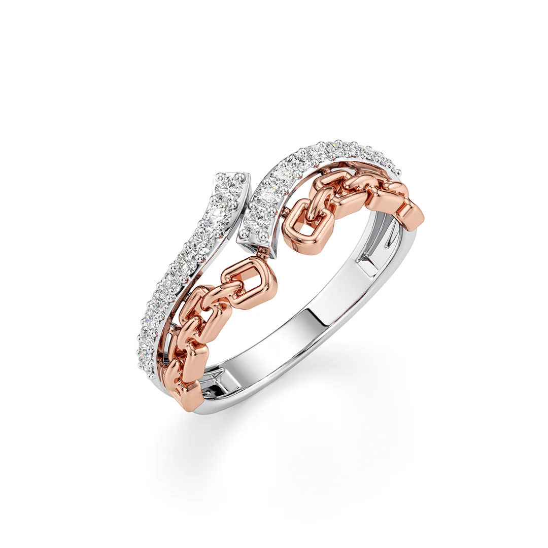 Dual Tone Chain Link Diamond Ring for Women – Yellow & White Gold