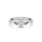 White Gold Solitaire Ring for Women – Faceted Band Design with Lab-Grown Diamond