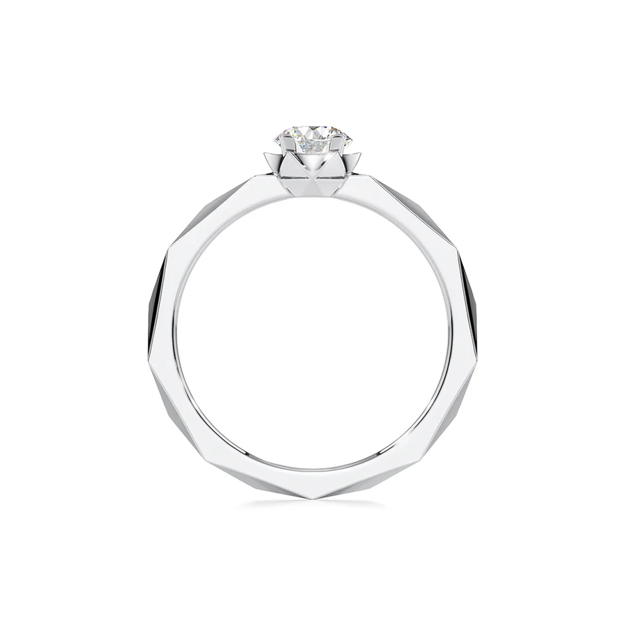 White Gold Solitaire Ring for Women – Faceted Band Design with Lab-Grown Diamond