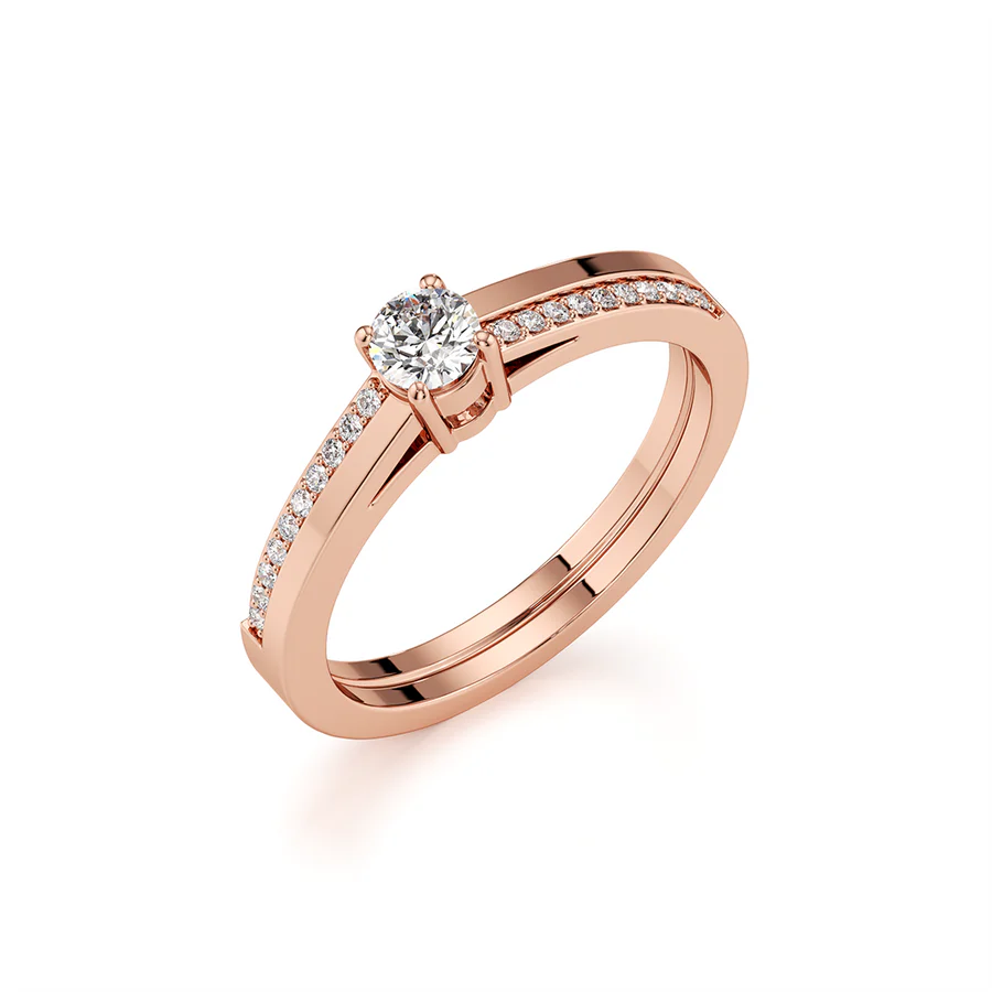 White Gold Solitaire Engagement Ring – Modern Pavé Band