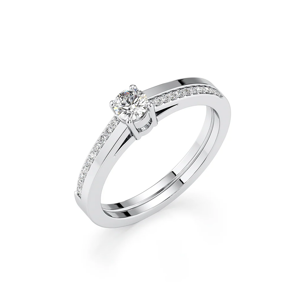White Gold Solitaire Engagement Ring – Modern Pavé Band