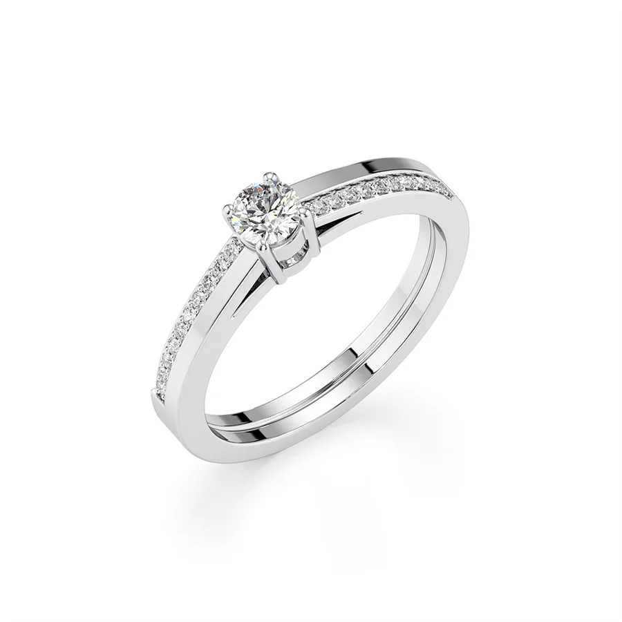 White Gold Solitaire Engagement Ring – Modern Pavé Band